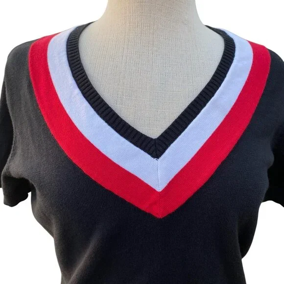 Lauren Ralph Lauren Active Women V-neck Golf Sweater L Preppy Black Cotton S/S - Picture 5 of 14